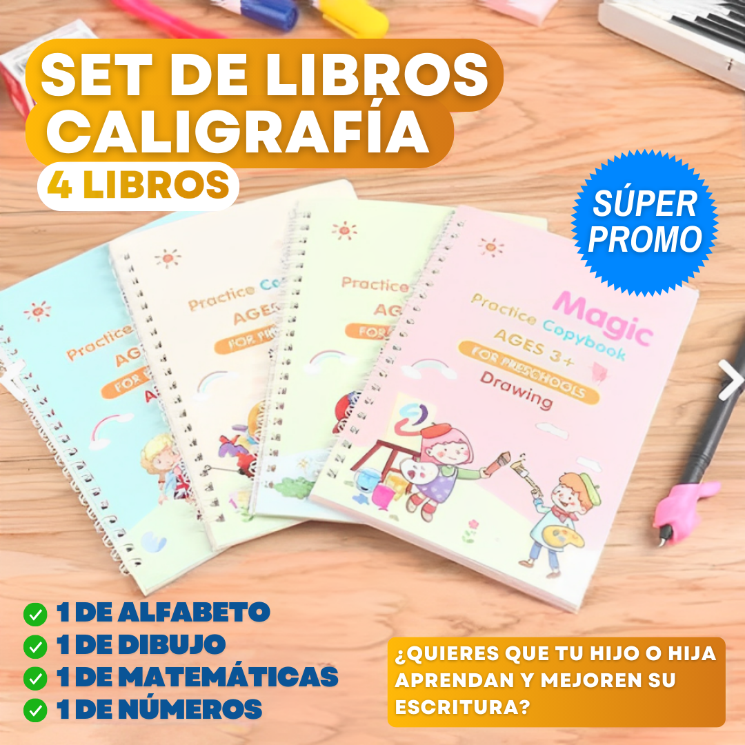 Set de 4 Libros De Caligrafía + 10 Tintas Mágicas Reutilizables🎁